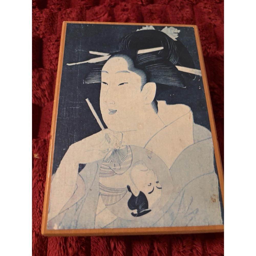 VTG Ukiyo-e Geisha Art Balos Handmade 5 Piece Trinket Boxes Large 7x5 Small 6x4